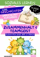 Vorschau - Arbeitsblätter - Teamgeist & Zusammenhalt Lesetext mit Fragen Klasse 5 6 7 | 3 Kurzgeschichten zu Gruppenarbeit, Stärken & Kompromissen | Klassengemeinschaft stärken vor der Klassenfahrt - Deckblatt