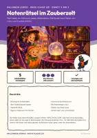 Vorschau - Arbeitsblätter - Notennamen lernen Musik Klasse 2/3 | Arbeitsblätter 13 Seiten mit Lösungen | Notenlinien, Violinschlüssel, Notenrätsel | Halloween-Zirkus 4 - Seite 1