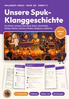 Vorschau - Arbeitsblätter - Klanggeschichte Halloween Musik Klasse 2/3 | Arbeitsblätter 13 Seiten mit Lösungen | grafische Notation, Aufführen | Halloween-Zirkus 5 - Deckblatt