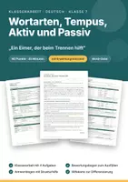 Vorschau - Arbeitsblätter - Klassenarbeit Deutsch Klasse 7: Wortarten, Tempus, Aktiv und Passiv – „Ein Eimer, der beim Trennen hilft“ mit Erwartungshorizont - Deckblatt