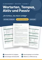 Vorschau - Arbeitsblätter - Klassenarbeit Deutsch Klasse 7: Wortarten, Tempus, Aktiv und Passiv – „Ein Schloss, das Alarm schlägt“ mit Erwartungshorizont - Deckblatt