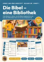 Vorschau - Arbeitsblätter - Die Bibel Religion Klasse 3/4 | Arbeitsblätter 16 Seiten mit Lösungen | Altes und Neues Testament, Bibelstellen lesen, Check-in und Exit-Tickets | Himmel-und-Erde-Werkstatt 1 - Deckblatt
