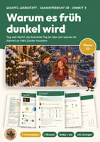 Vorschau - Arbeitsblätter - Tag und Nacht Winter Sachunterricht Klasse 1/2 | Arbeitsblätter 13 Seiten mit Lösungen | kürzester Tag, Erde dreht sich | Wichtel-Werkstatt 3 - Deckblatt