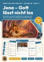 Vorschau - Arbeitsblätter - Jona Religion Klasse 3/4 | Arbeitsblätter 16 Seiten mit Lösungen | Sturm, großer Fisch, Ninive, offene Schlussfrage, Exit-Tickets | Himmel-und-Erde-Werkstatt 5 - Deckblatt