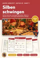 Vorschau - Arbeitsblätter - Silben Deutsch Klasse 1/2 | Arbeitsblätter 13 Seiten mit Lösungen | Silben schwingen, zählen, Wörter bauen, Advent | Wichtel-Werkstatt 7 - Deckblatt