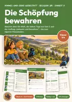 Vorschau - Arbeitsblätter - Schöpfung bewahren Religion Klasse 3/4 | Arbeitsblätter 16 Seiten mit Lösungen | Sieben Tage, Verantwortung, Check-in und Exit-Tickets | Himmel-und-Erde-Werkstatt 11 - Deckblatt