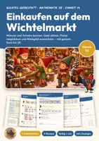 Vorschau - Arbeitsblätter - Rechnen mit Geld Mathe Klasse 1/2 | Arbeitsblätter 13 Seiten mit Lösungen | Euro bis 20, Rückgeld, Weihnachtsmarkt | Wichtel-Werkstatt 14 - Deckblatt