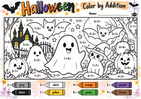 Vorschau - Audio-Dateien - 🎃 Halloween – Color by Addition | Rechnen, Ausmalen & Englisch lernen! 👻 - Deckblatt