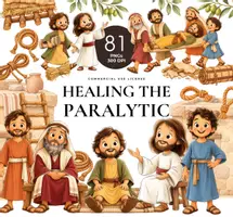 Vorschau - selbst erstellte Cliparts/Grafiken - Jesus heilt den Gelähmten Clipart, Die vier Freunde und das Dach, Biblische Geschichte für Religionsunterricht und Kindergottesdienst - Deckblatt