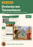 Vorschau - Arbeitsblätter - Dreiecke Mathematik Klasse 5/6 | Arbeitsblätter 16 Seiten mit Lösungen | Dreiecksarten nach Seiten und Winkeln, Seiten messen, Dreieck zeichnen, Tanne basteln | Sterne, Tannen, Vielecke Teil 1 - Deckblatt