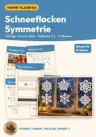 Vorschau - Arbeitsblätter - Achsensymmetrie Mathematik Klasse 5/6 | Arbeitsblätter 16 Seiten mit Lösungen | Spiegelachsen finden, Figuren ergänzen, schräge Achsen, Faltschnitt Schneeflocke | Sterne, Tannen, Vielecke Teil 2 - Deckblatt