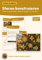 Vorschau - Arbeitsblätter - Kreis und Winkel Mathematik Klasse 5/6 | Arbeitsblätter 16 Seiten mit Lösungen | Zirkel, Radius, Mittelpunktswinkel, Winkel abtragen, Fünfstern konstruieren | Sterne, Tannen, Vielecke Teil 3 - Deckblatt