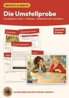 Vorschau - Arbeitsblätter - Umstellprobe Satzglieder Deutsch Klasse 5 6 | Arbeitsblätter 16 Seiten mit Lösungen | Lernplakat, Personalform an 2. Stelle, Fehlerdetektiv | Satzglieder und Zeitformen Teil 1 - Deckblatt