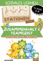 Vorschau - Stationenlernen - Teamgeist & Zusammenhalt Stationenlernen Klasse 6 7 8 | 6 Stationen mit Lösungen zu Teamrollen, Turm-Challenge & Seilzieh-Effekt | Lernzirkel Klassengemeinschaft stärken - Deckblatt