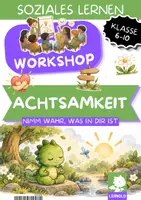 Vorschau - Stundenentwürfe - Achtsamkeit Workshop Schule Klasse 6 7 8 9 10 | Glitzerglas, Zeitlupen-Gehen & Gedanken-Etiketten | Unterrichtseinheit mit Präsentation für Ruhe und Konzentration - Deckblatt