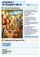 Vorschau - Arbeitsblätter - Jesus erzählt vom großen Fest | Religion Klasse 4 Arbeitsblätter | Evangelische Religionslehre | 10 Arbeitsblätter als PDF - Seite 1
