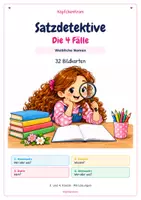 Vorschau - Arbeitsblätter - Die 4 Fälle – 32 Satzkarten weiblich - Deckblatt