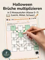 Vorschau - Arbeitsblätter - Halloween Brüche multiplizieren in 3 Niveaustufen (Klasse 5–7) - Deckblatt