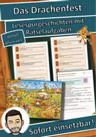 Vorschau - Arbeitsblätter - Das Drachenfest – Lesespurgeschichte mit Rätselaufgaben (Klasse 3) - Deckblatt