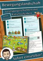 Vorschau - Arbeitsblätter - Bewegungslandschaft – ein Hindernisparcours aus Alltagsdingen – Lesespurgeschichte mit Rätselaufgaben (Klasse 1) - Deckblatt