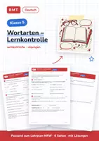 Vorschau - Arbeitsblätter - Wortarten – Lernkontrolle (Klasse 5) - Deckblatt