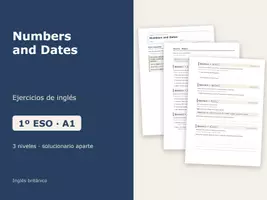 Vista previa - Hojas de trabajo - Numbers and Dates – Ejercicios de inglés 1º ESO - Portada