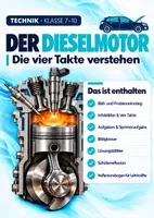 Vorschau - Arbeitsblätter - Dieselmotor & Verbrennungsmotor – Aufbau, Funktion und die vier Takte verstehen | Selbstzündung, Einspritzdüse, Glühkerze & Kraftübertragung | Unterrichtseinheit mit Präsentation, Arbeitsblättern, 3D-Bildern, Bildglossar, Lösungen & Reflexion | Technik - Deckblatt
