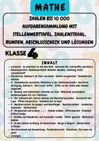 Vorschau - Arbeitsblätter - Zahlen bis 10 000 Aufgabensammlung mit Stellenwerttafel, Zahlenstrahl, Runden, Abschlusscheck und Lösungen Klasse 4 - Deckblatt