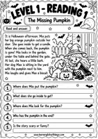 Vista previa - Hojas de trabajo - Halloween Reading Comprehension | 3 Levels | English Worksheets | Primary - página 1