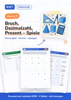 Vorschau - Arbeitsblätter - Bruch, Dezimalzahl, Prozent – Spiele Klasse 6 - Deckblatt