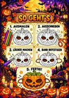 Vorschau - Mal- und Bastelvorlagen - 🎃 Halloween basteln in der Grundschule – 10 gruselige Masken zum Ausmalen, Ausschneiden und Verkleiden | Bastelvorlagen mit Anleitung für Klasse 3 und 4, Kunstunterricht & Halloween-Party - Seite 1