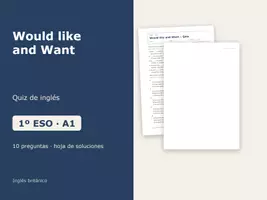 Vista previa - Evaluación - Would like and Want – Quiz de inglés 1º ESO - Portada