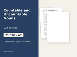 Vista previa - Evaluación - Countable and Uncountable Nouns – Quiz de inglés 2º ESO - Portada