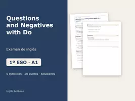 Vista previa - Evaluación - Questions and Negatives with Do – Examen de inglés 1º ESO - Portada