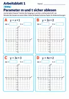 Vorschau - Arbeitsblätter - Parameter m und t sicher ablesen | Mathematik Klasse 8 Gymnasium | 10 Arbeitsblätter mit Lösungen als PDF - Seite 1