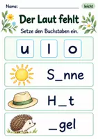 Vorschau - Arbeitsblätter - Fehlende Buchstaben ergänzen Klasse 1 – Lesegarten | Deutsch Klasse 1 | 10 Arbeitsblätter als PDF - Seite 1
