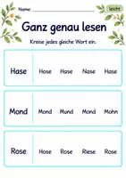 Vorschau - Arbeitsblätter - Wörter genau vergleichen Klasse 1 – Lesegarten | Deutsch Klasse 1 | 10 Arbeitsblätter als PDF - Seite 1