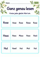 Vorschau - Arbeitsblätter - Wörter genau vergleichen Klasse 1 – Lesegarten | Deutsch Klasse 1 | 10 Arbeitsblätter als PDF - Seite 3