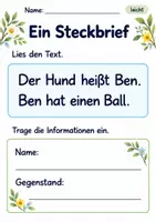 Vorschau - Arbeitsblätter - Steckbriefe ausfüllen Klasse 1 – Lesegarten | Deutsch Klasse 1 | 10 Arbeitsblätter als PDF - Seite 1