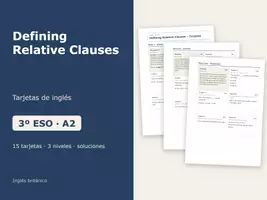 Vista previa - Tarjetas / Manipulativos - Defining Relative Clauses – Tarjetas de inglés 3º ESO - Portada