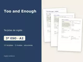 Vista previa - Tarjetas / Manipulativos - Too and Enough – Tarjetas de inglés 3º ESO - Portada
