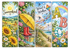 Vorschau - Anderer Materialtyp - Wetter Lesezeichen zum Ausdrucken – 12 Vorlagen zum Ausschneiden | Lesen - Seite 1