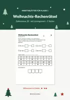 Vorschau - Arbeitsblätter - Weihnachts-Rechenrätsel Zahlenraum 20 Klasse 1 - Deckblatt