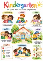 Vorschau - Arbeitsblätter - Lernposter + AB mit Fragen zum Thema "Kindergarten / KITA" + Lösungsblatt - Deckblatt