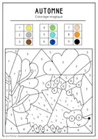 Aperçu - Matériel pour travaux manuels / dessin - Automne - 5 coloriages magiques avec les chiffres de 1 à 9 - Page 1