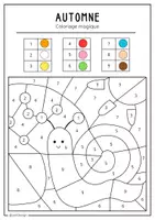Aperçu - Matériel pour travaux manuels / dessin - Automne - 5 coloriages magiques avec les chiffres de 1 à 9 - Page 2