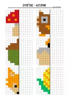 Aperçu - Feuilles d'exercices - Symétrie d’automne - 12 fiches de pixels à compléter - Page 3