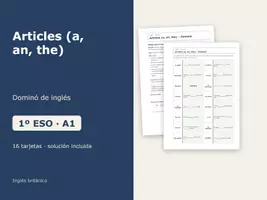 Vista previa - Juegos / Gamificación - Articles (a, an, the) – Dominó de inglés 1º ESO - Portada