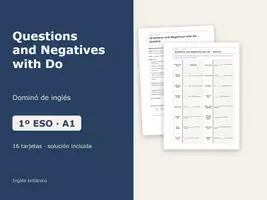 Vista previa - Juegos / Gamificación - Questions and Negatives with Do – Dominó de inglés 1º ESO - Portada