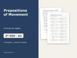 Vista previa - Juegos / Gamificación - Prepositions of Movement – Dominó de inglés 2º ESO - Portada